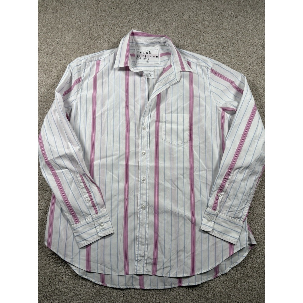 Frank & Eileen Untuckable Button Up Shirt Pink White Stripe Medium Eileen Shirt